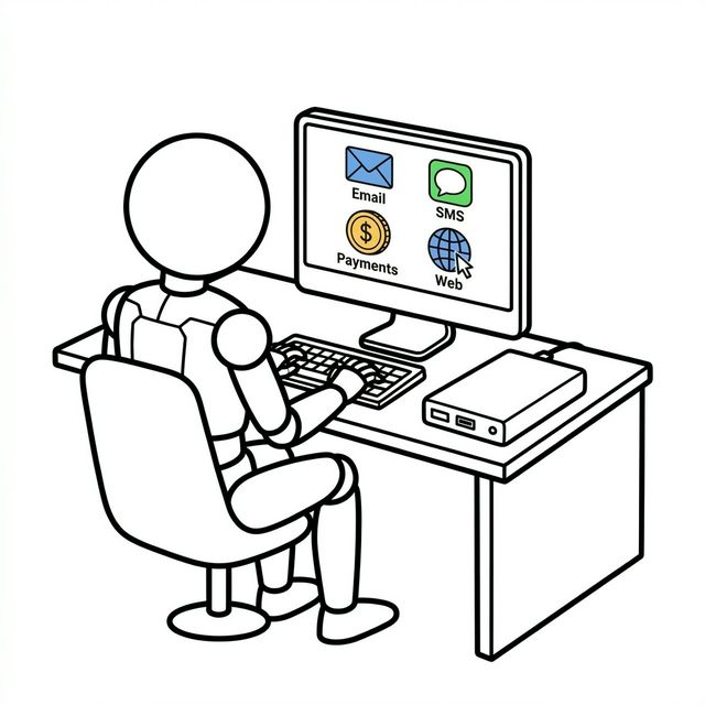 AI agent workstation illustration